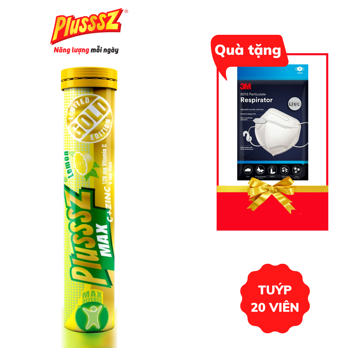 Viên sủi Plusssz Max Vitamin C & ZinC bổ sung vitamin C và kẽm vị chanh không đường hỗ trợ đề kháng, vững vàng sức khỏe .