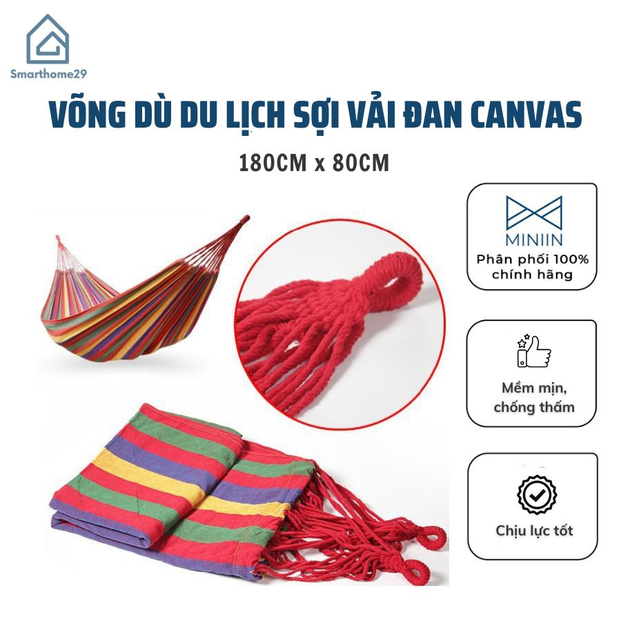 Võng Du Lịch Sợi Vải Đan Canvas Gấp Gọn, Võng Dù Kẻ Sọc Du Lịch 2 Lớp Dày Dặn, Chịu Lực Cao - Chính hãng MINIIN (Giao mẫu ngẫu nhiên)