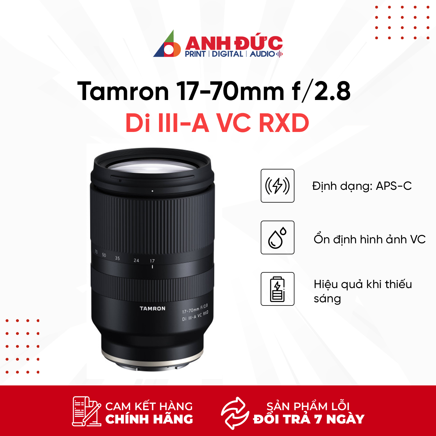 Ống kính Tamron 17-70mm f/2.8 Di III-A VC RXD For Sony E - Hàng Chính Hãng