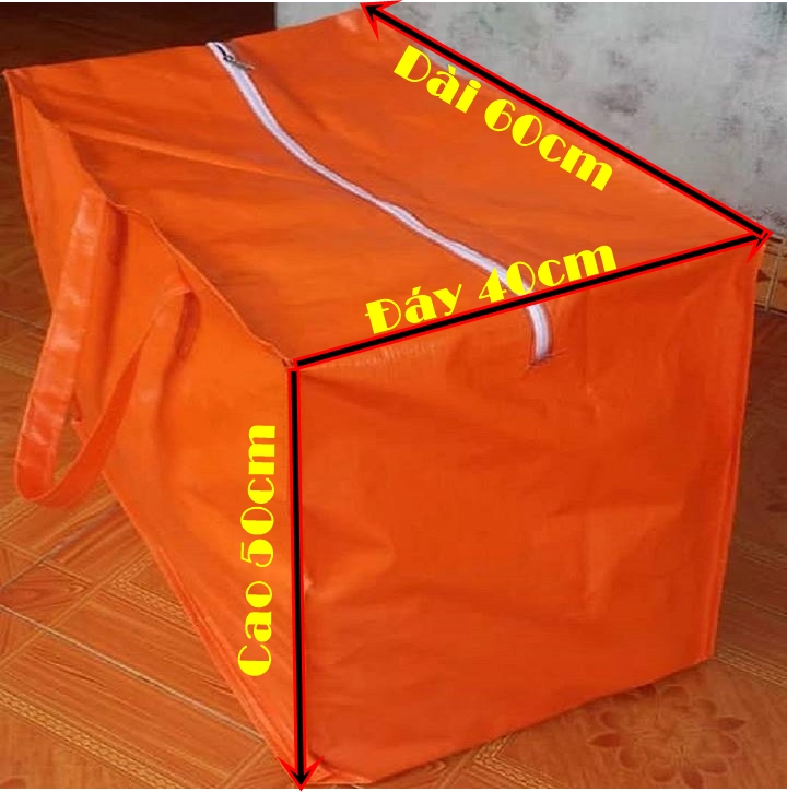 Túi bạt cam 60x40x50 cm đựng hàng hóa, chăn màn, tài liệu - bạt Tú Phương dai, mềm