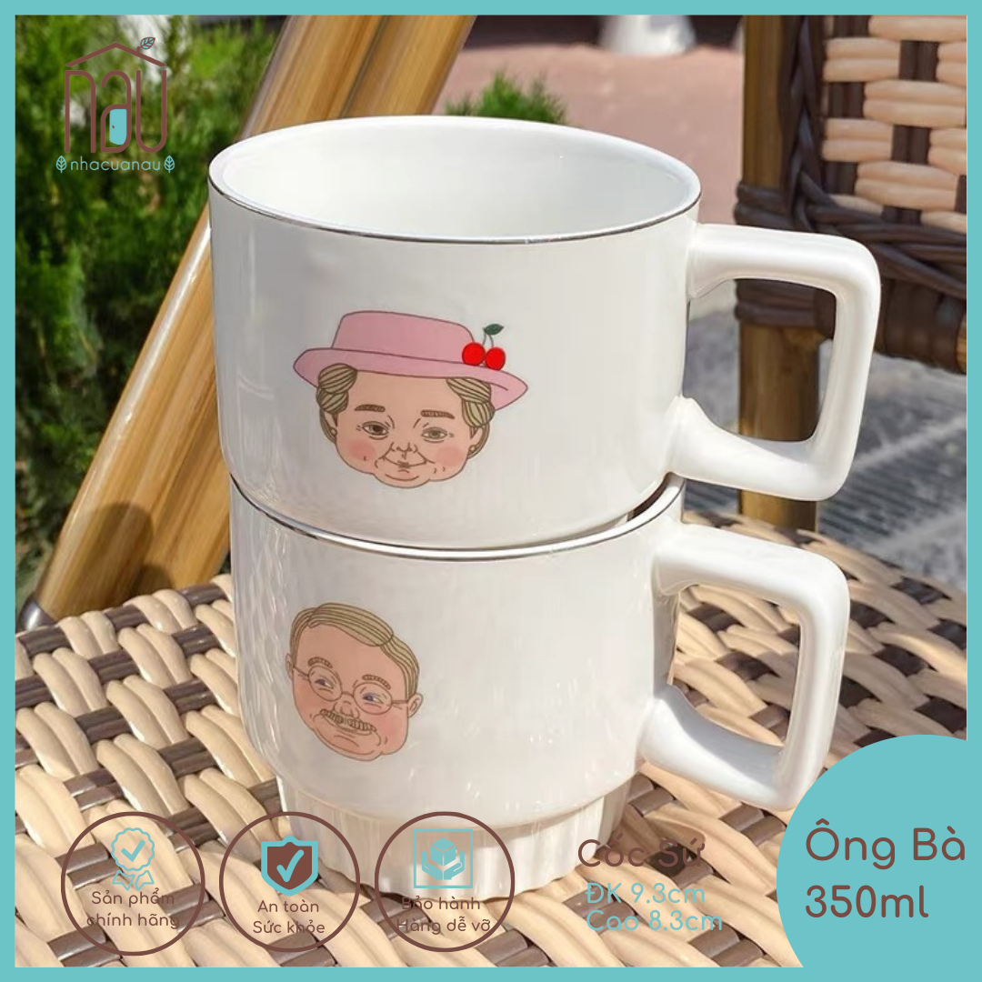 CỐC ĐÔI Cốc sứ thiết kế hình Ông Bà phù hợp làm quà cưới, tặng kỉ niệm, quà valentine uống trà, cafe