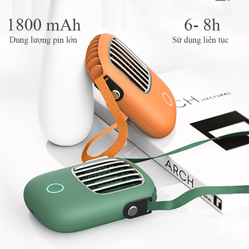 Quạt Treo Cổ Cầm Tay Mini Thời Trang - 3 Cấp Độ Gió - Sạc USB Tiện Lợi Cho Du Lịch Dã Ngoại Cắm Trại Hàng Chính Hãng 