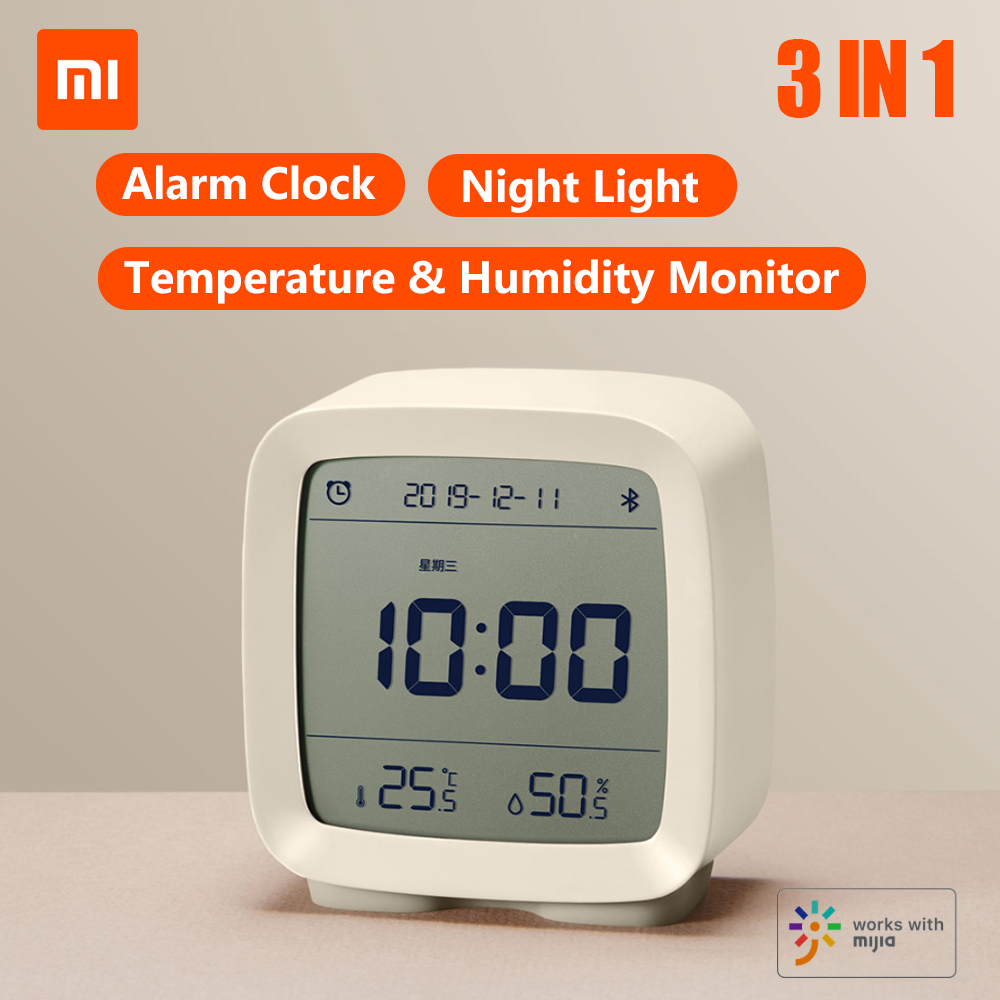 Xiaomi Qingping Bt Alarm Clock Temperature Humidity Monitoring Night Light 3 In 1 Multifunctional Clock Work With Mijia - White