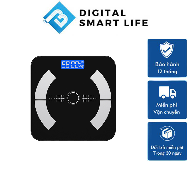 Cân Điện Tử Sức Khỏe Mini Kết Nối Bluetooth Đo 27 Chỉ Số Cơ Thể Phân Tích Lượng Mỡ Có App Theo Dõi Cân Nặng Cân Y Tế Gia Đình Thông Minh Kính Cường Lực Tải Trọng 180kg Màn Hình Led Công Nghệ Hiện Đại Độ Chính Xác Cao Sạc USB