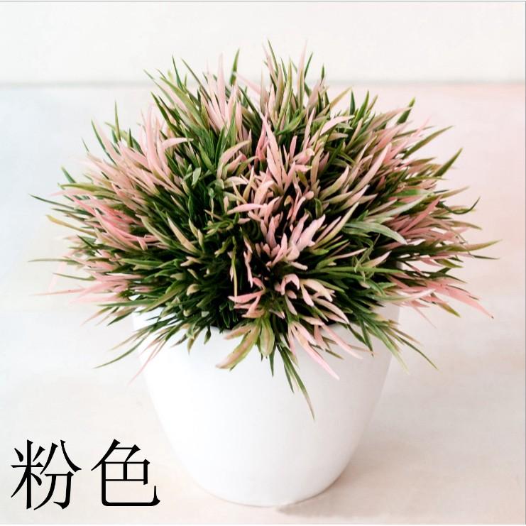 Chậu lá cỏ bonsai giả để bàn nhiều màu (kèm chậu cắm sẵn như mẫu)-Chậu hoa để bàn-Hoa giả trang trí nhà hàng cafe