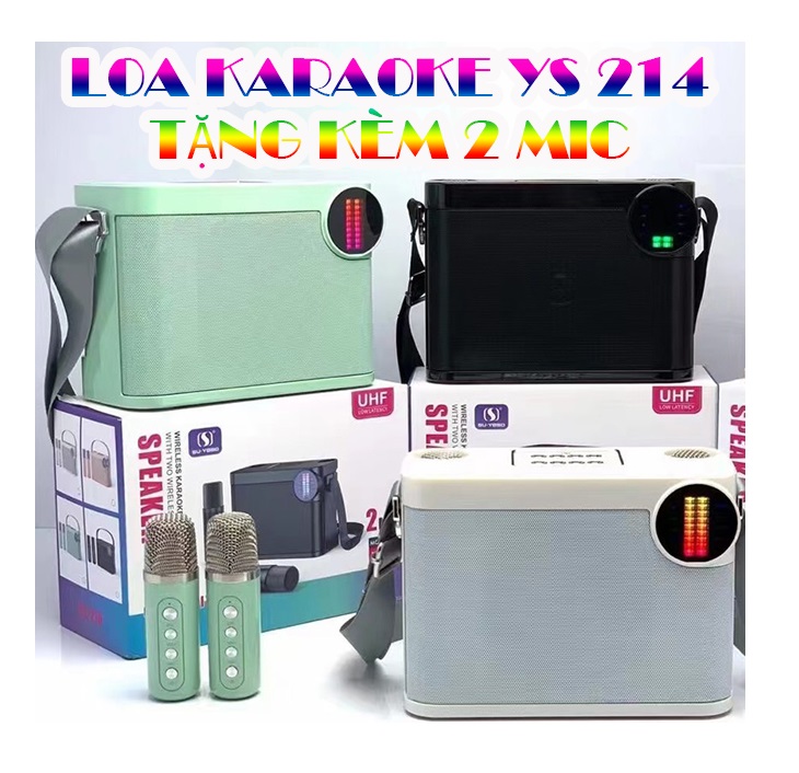 Loa Karaoke Bluetooth Mini YS214 Tặng Kèm 2 Micro Không Dây Hát Song Ca Cực Hay - HN