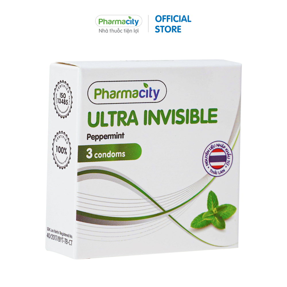 Bao cao su siêu mỏng Pharmacity Ultra Invisible (Hộp 3 cái)