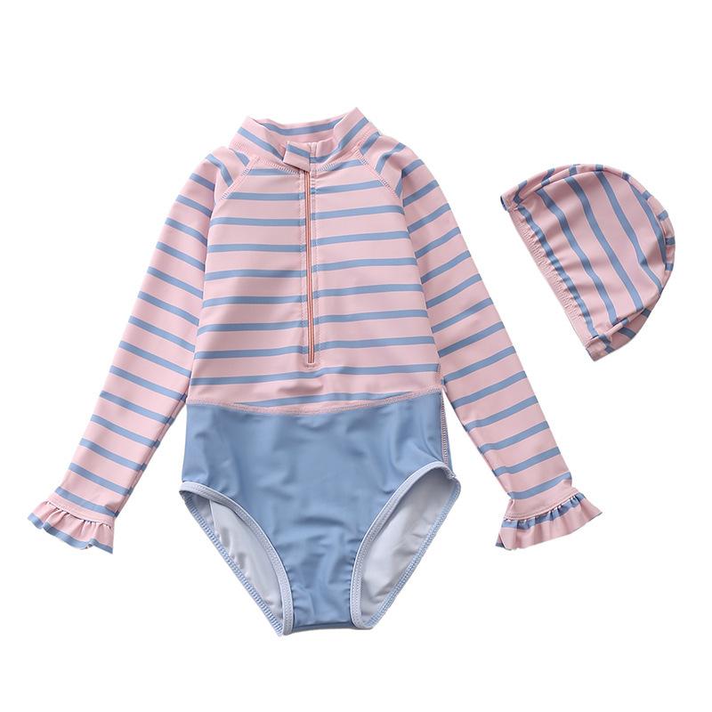 Đồ Bơi Trẻ Em Bé Đầm Váy Nữ Cho Bikini Trẻ Rashguard Trẻ Em Có Thể Đi Biển Bé Gái Một Mảnh Tay Dài Hàn Quốc Công Chúa In