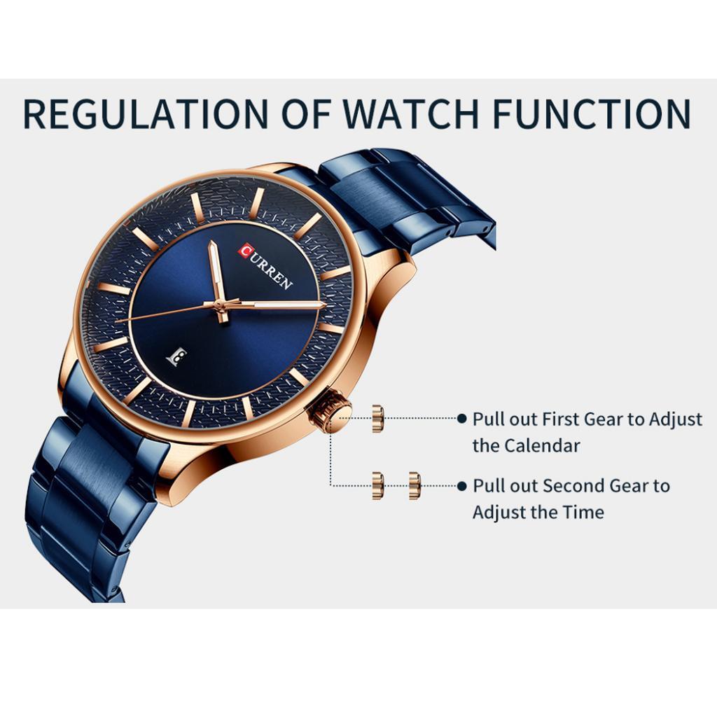 CURREN Mens 12-Hour Dials Analog Waterproof Watch Husband Wristwatch