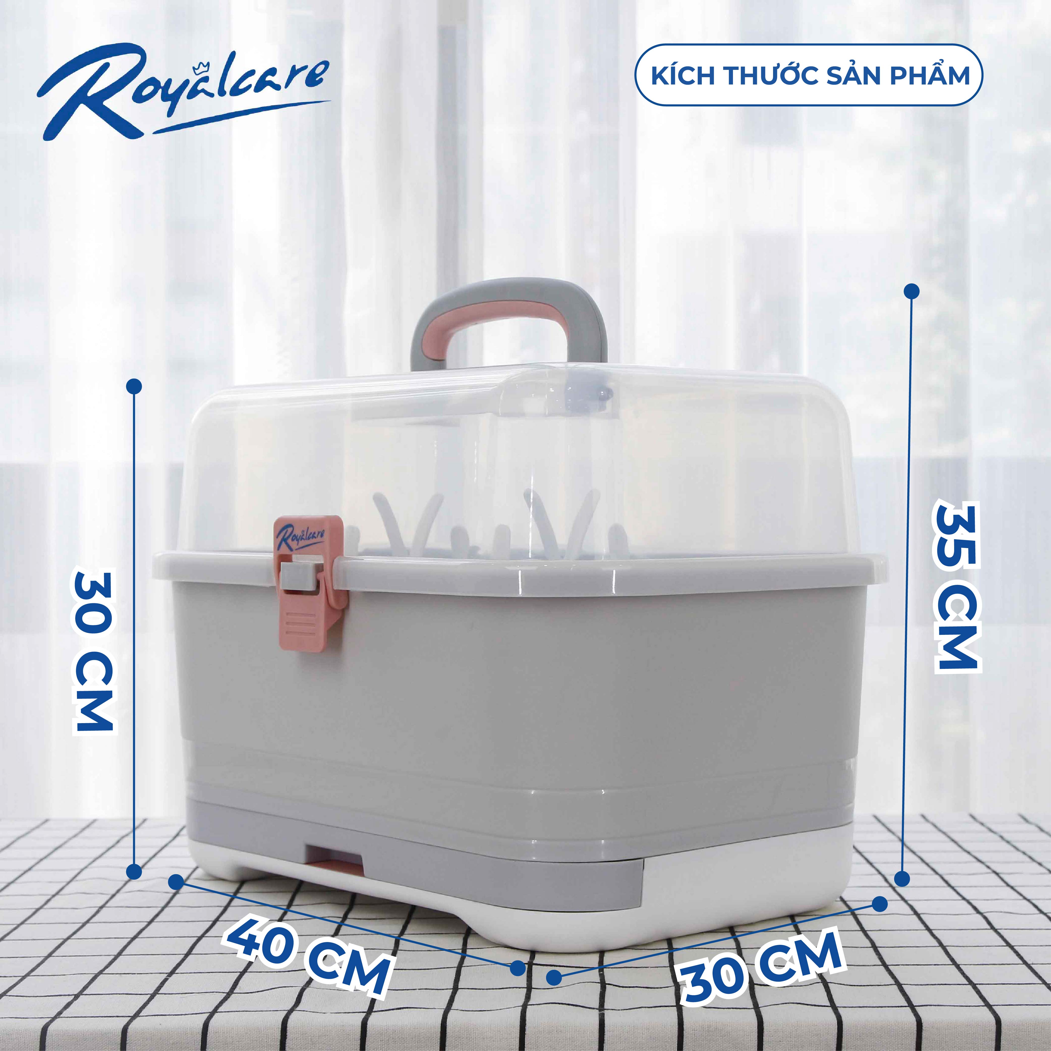 Hộp phơi úp bình sữa [Size lớn] có nắp đậy và khay hứng nước - Royalcare 8853