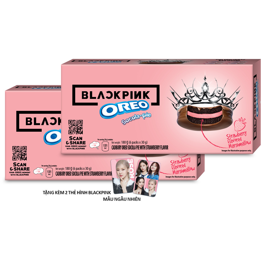 [Limited Edition] Combo 2 hộp Bánh OREO Pie BLACKPINK vị Dâu 2x180g (Tặng kèm 2 thẻ hình BLACKPINK)