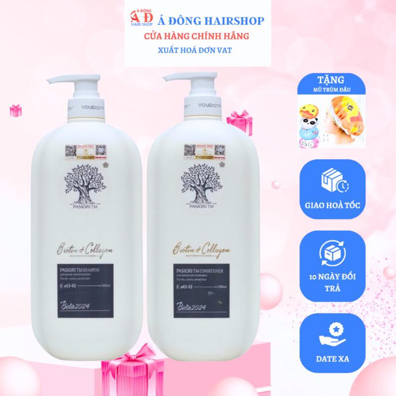 [+Tặng mũ trùm] DẦU GỘI XẢ PASIORI TM COLLAGEN BIOTIN PHỤC HỒI, MỀM MƯỢT, NGĂN GÃY RỤNG 1000ML (TRẮNG NEW 2024)