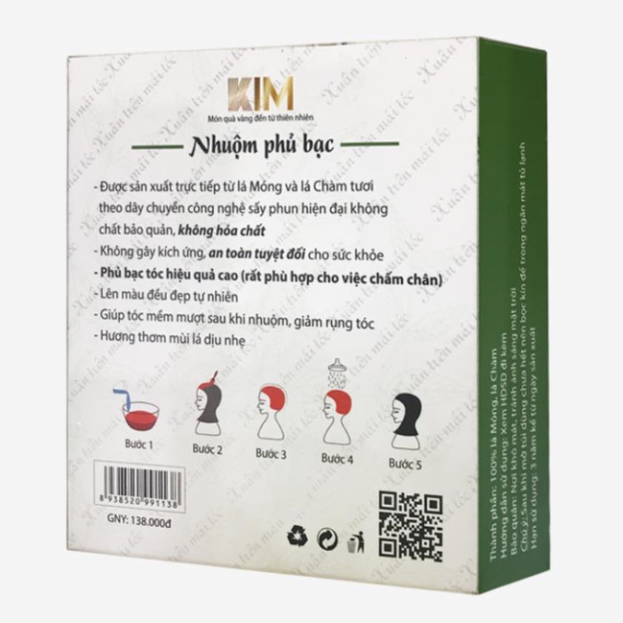 Combo 02 hộp Nhuộm tóc phủ bạc KIM (50g) 100% tự nhiên từ bột lá Móng và lá Chàm - Nhuộm mầu Nâu