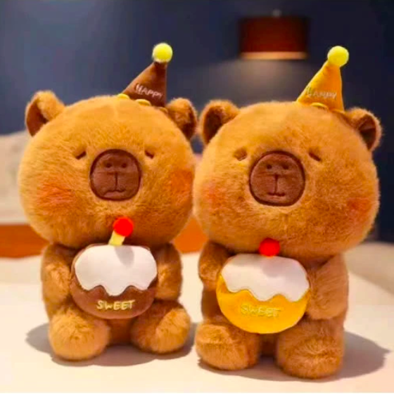 Thú nhồi bông Capybara ôm bánh kem sinh nhật - Size 22cm - Quà tặng chuột lang nước capybara đáng yêu cho bé