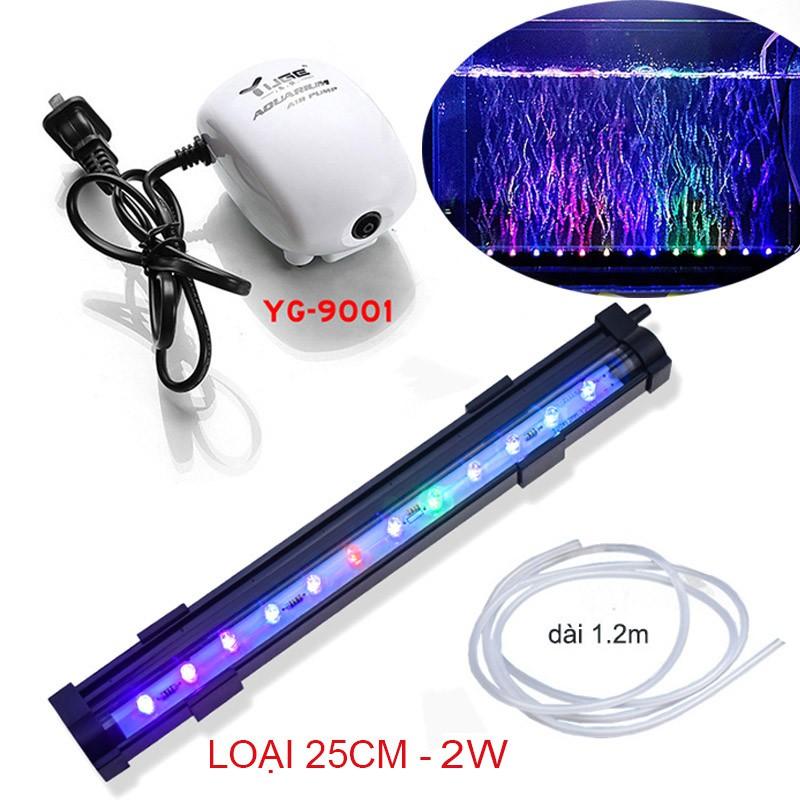 Bộ đèn LED đổi màu bể cá 15cm-25cm-35cm-45cm tùy chọn có đầu sủi bọt khí kèm máy tạo khí oxy cho bể cá