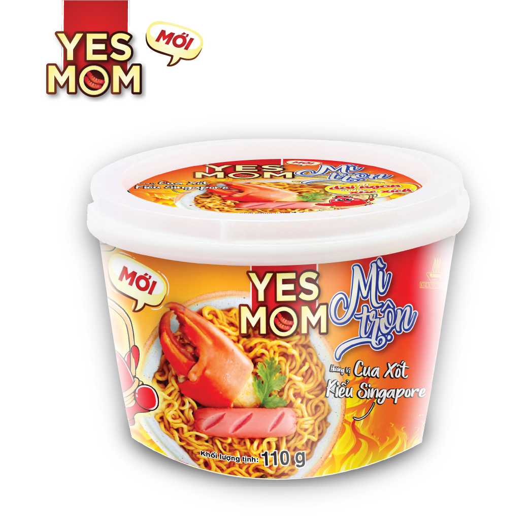 Thùng 12 tô Mì Tô Trộn Cua Xốt Kiểu Singapore Yes Mom 110gr/ Tô