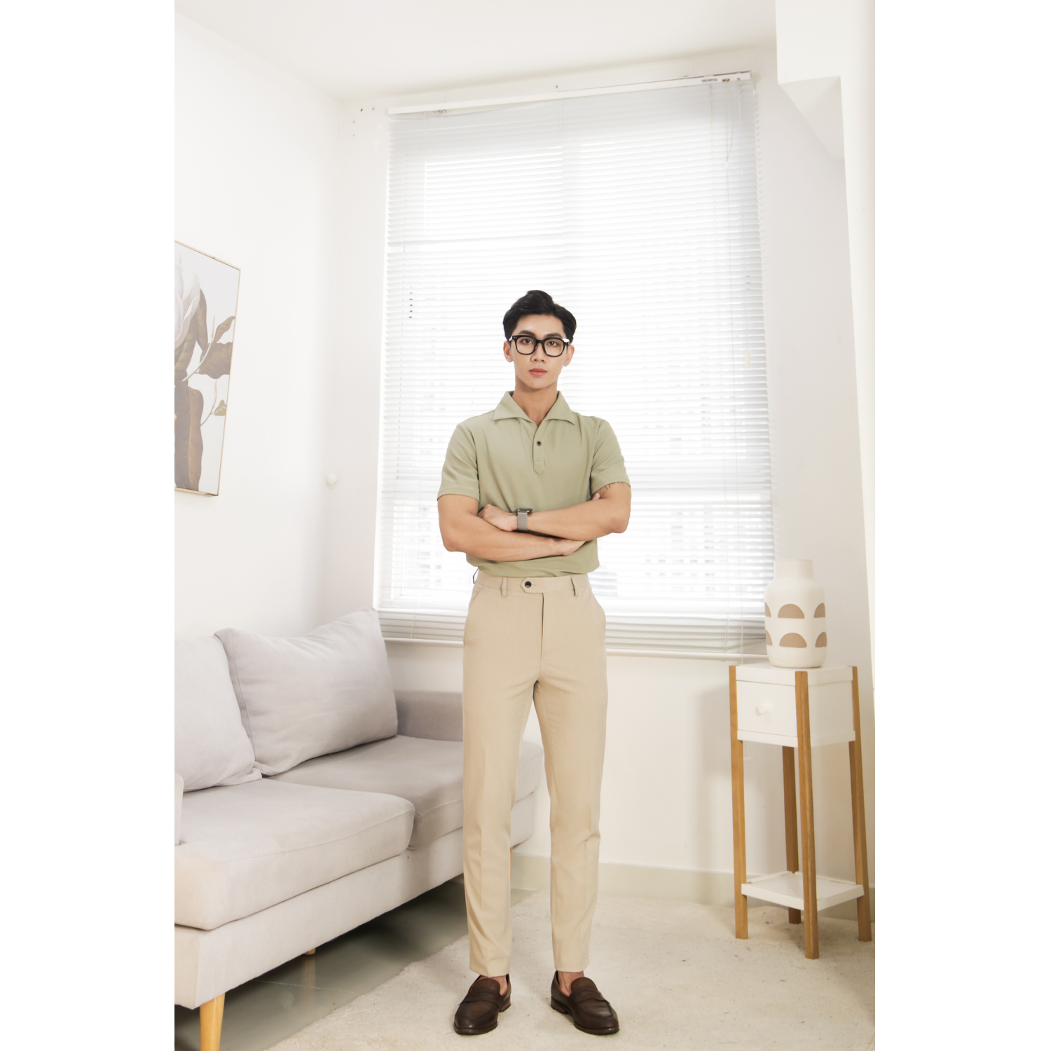 Quần dài công sở, quần tây may đo, BASIC-TROUSERS-7 phong cách thanh lịch thường ngày, kiểu dáng Straight Fit - HY.WO