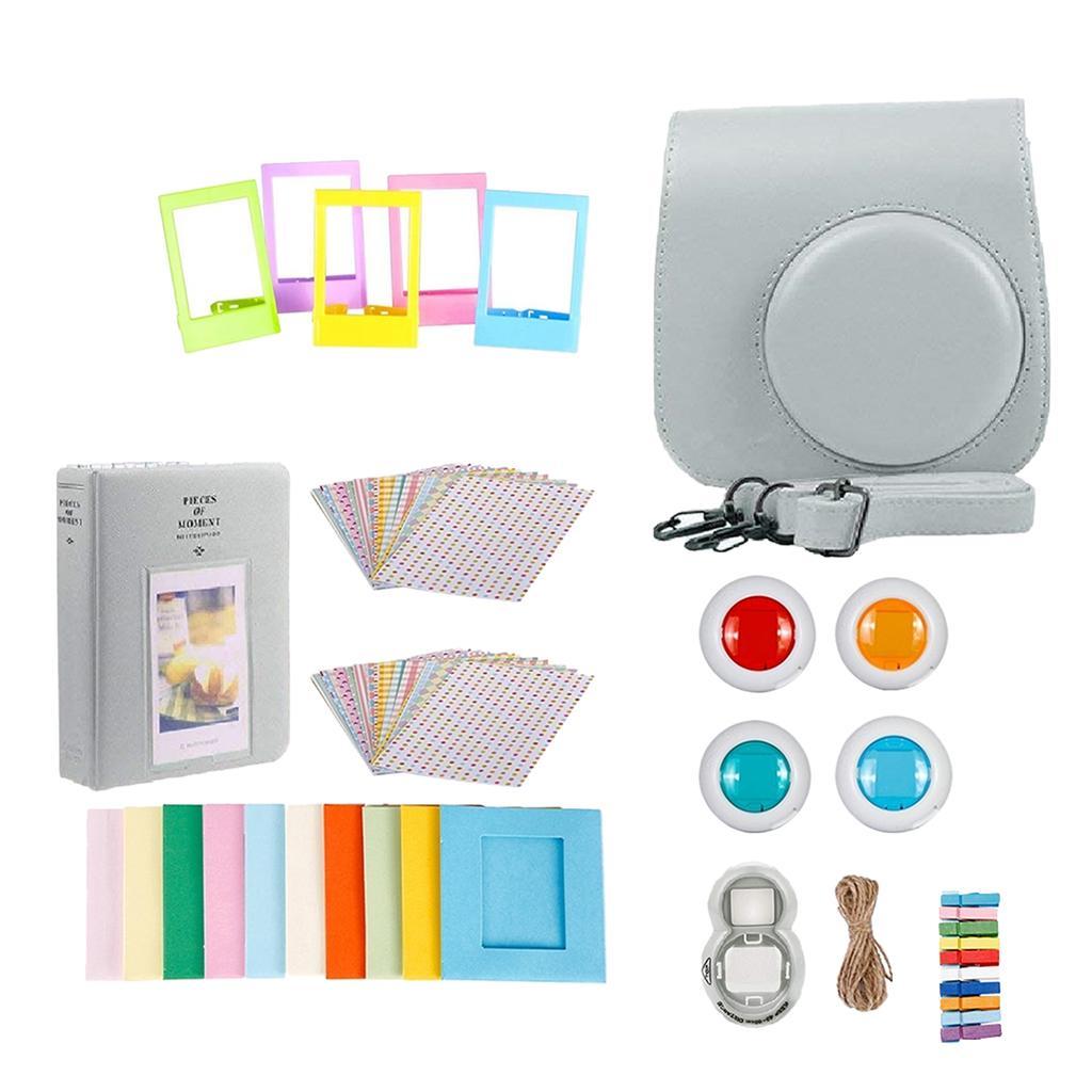 For  Mini 9 Camera PU Case + Lens Gift Set  smoky white