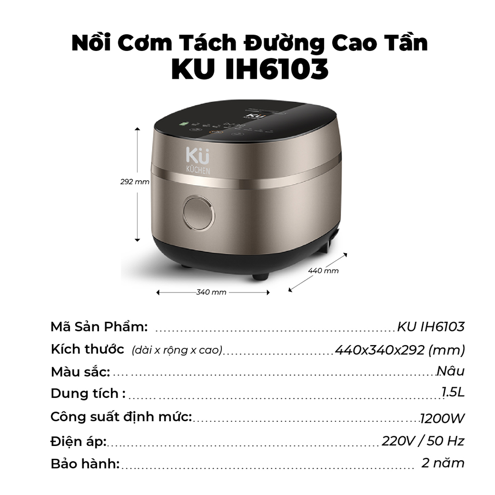 NỒI CƠM CAO TẦN TÁCH ĐƯỜNG KUCHEN - IH6103 - Hàng Chính Hãng