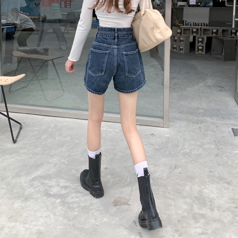 Quần Short Nữ Mặt-Xẻ Sau Đế Quốc Thiết Kế Retro Thẳng Denim Quần Nút Mùa Hè Cao Cấp Tất Cả Trận Đấu Ulzzang Thời Trang học Sinh Sinh Viên