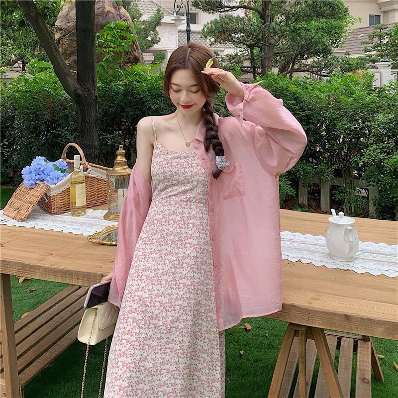 Đầm 2 dây hoa nhí vàng và hồng