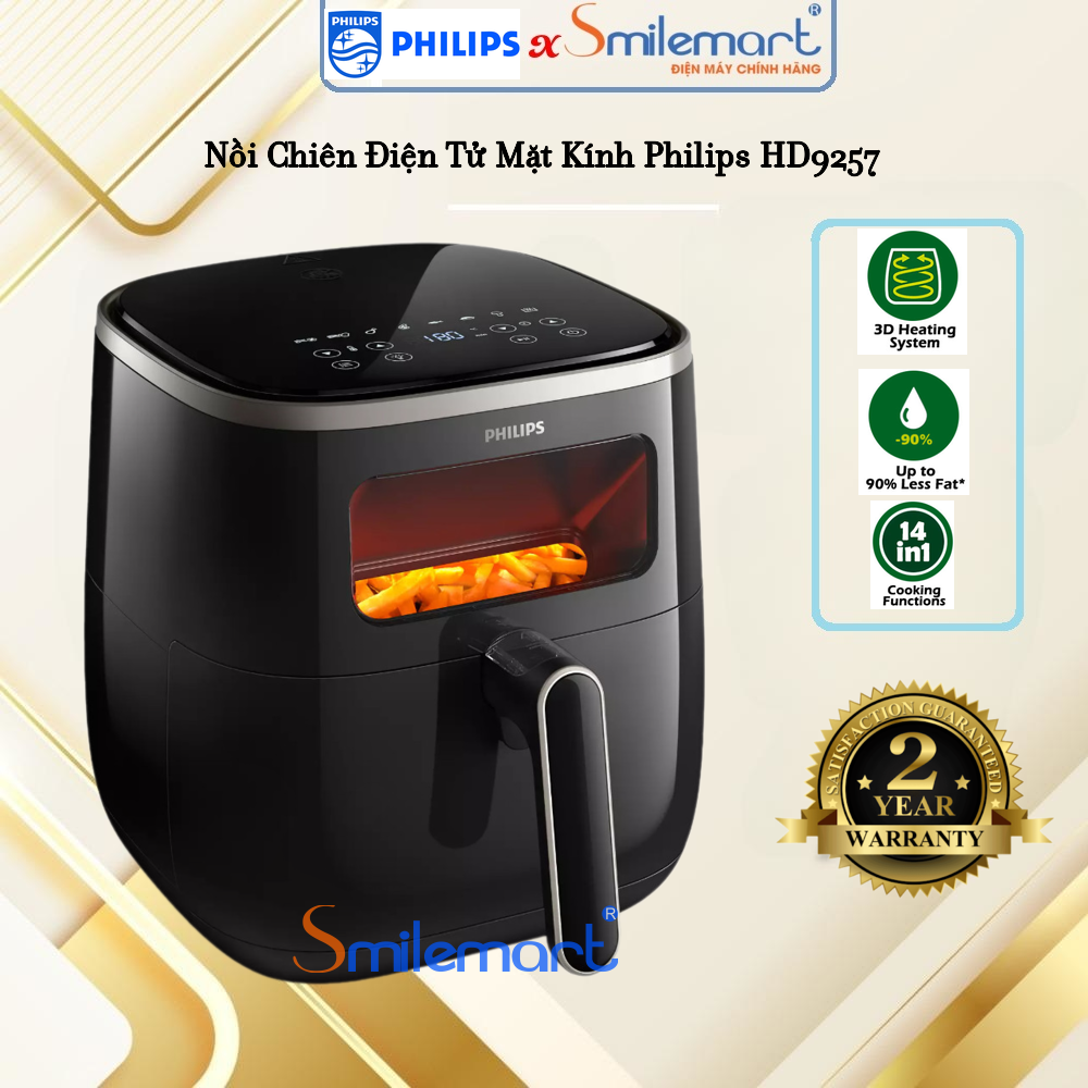 Nồi Chiên Không Dầu Điện Tử Philips HD9257 5,6L Mặt Kính Trong Suốt - Hàng Chính Hãng