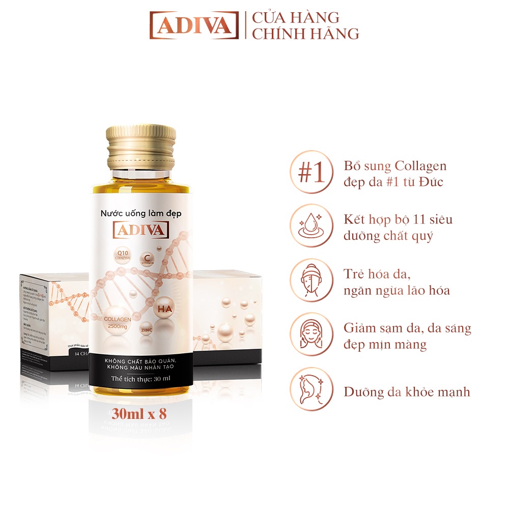 Nước Uống Làm Đẹp Collagen ADIVA (8 Chai/Hộp)- Giúp Làn Da Săn Chắc, Ảm Mịn Và Căng Bóng