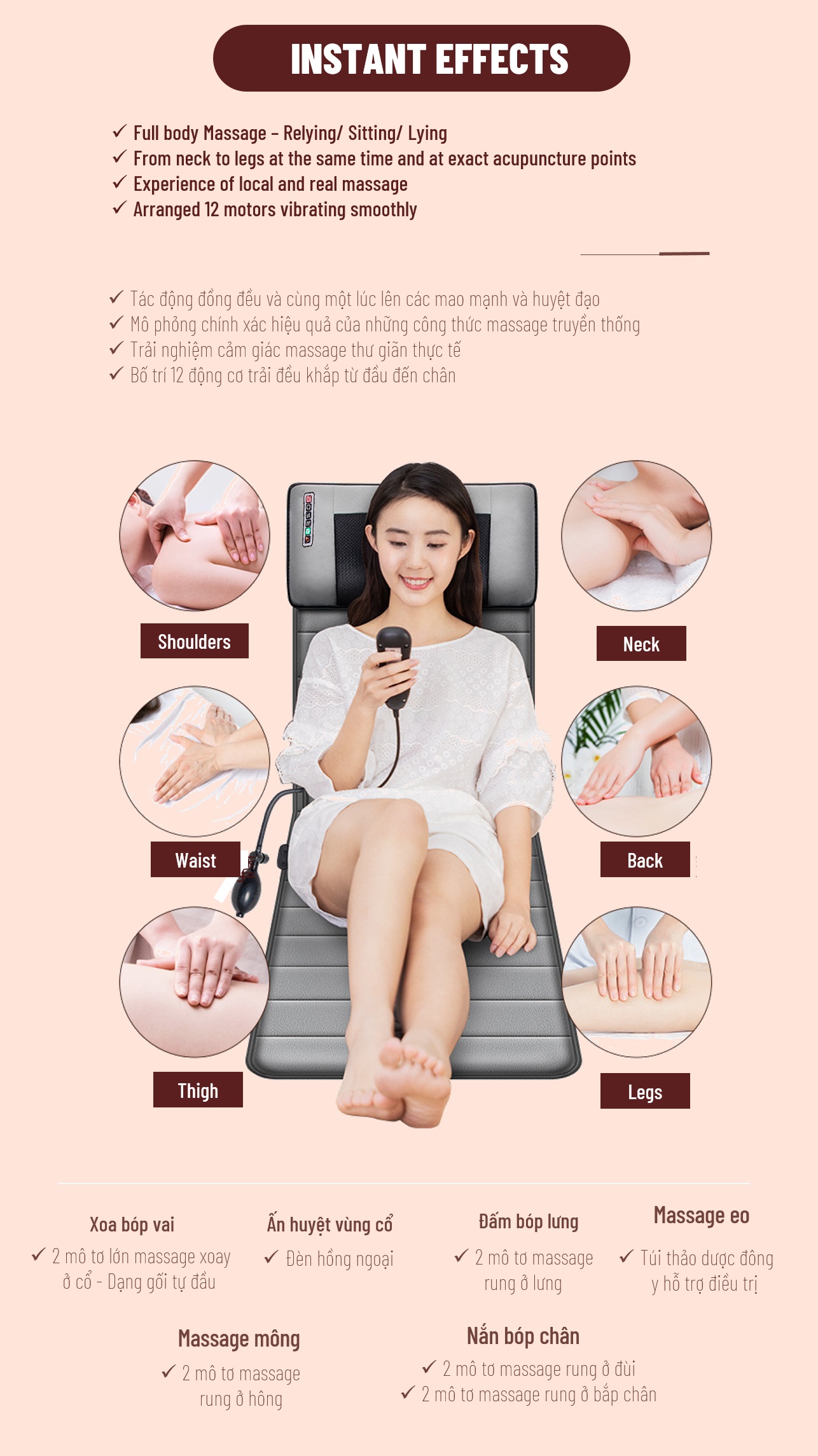 Đệm Massage Toàn Thân Hồng Ngoại Vải Nhung Cao Cấp Giảm Đau Vai Gáy - Chống Nhức Mỏi | Nệm Massage hỗ trợ Trị Liệu Xung Điện Tần Số Thấp Kết Hợp Thảo Dược - Thư Giãn - Phòng Các Bệnh Về Xương Khớp - Hiệu Quả