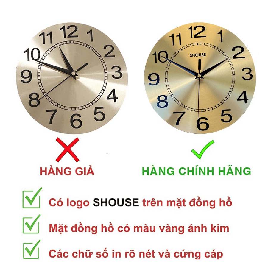 Đồng hồ treo tường Shouse A208 trang trí kim trôi nghệ thuật không gây tiếng động sang trọng hiện đại