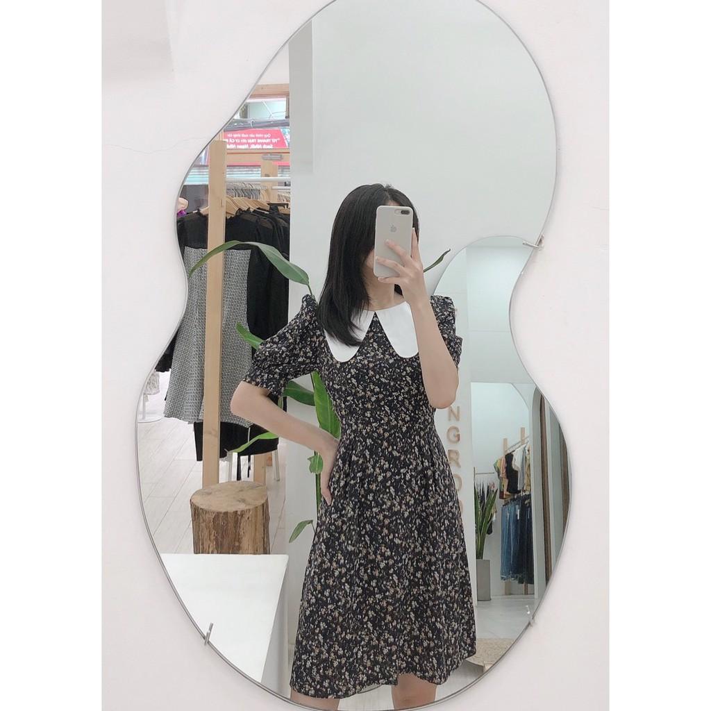 ĐẦM HOA NHÍ CỔ TRÒN PHỐI TRẮNG DÁNG XÒE TAY LỠ-hình thật shop chụp