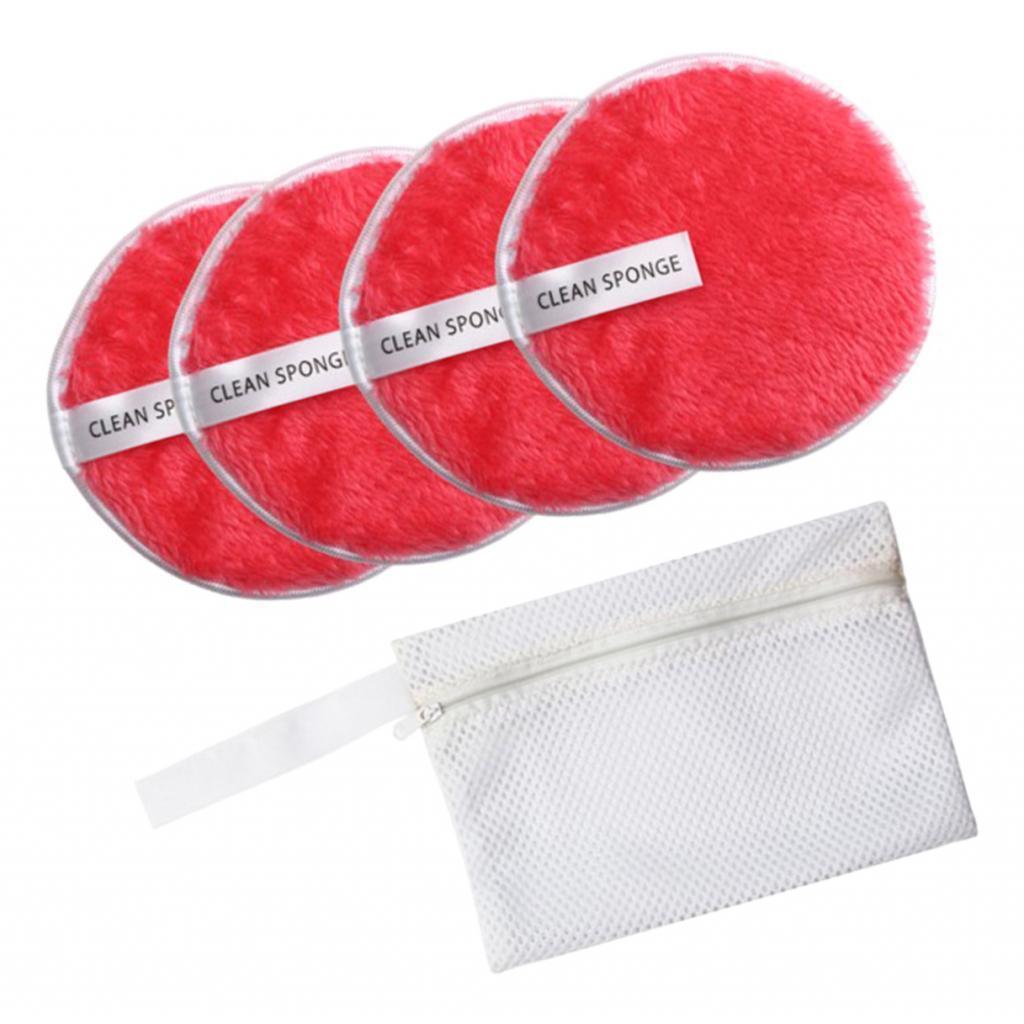 4 Pcs Soft Gentle Make-Up Remover Puff Facial Cleansing Cloth Red