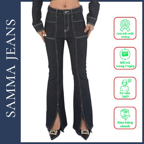Quần Skinny Jean Xẻ Gấu P19_Quần bò nữ xẻ gấu đẹp, chất vải jeans 100% cotton, fom dáng đẹp | SAMMA JEANS - BLACK