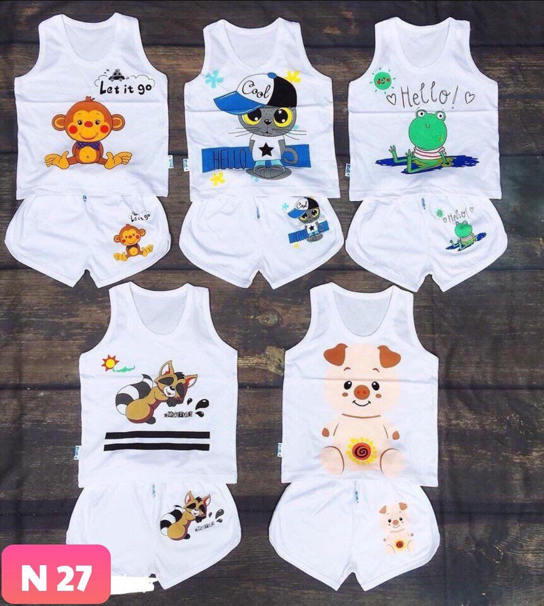 Set 5 bộ sát nách cho bé từ 0-16 tháng vải cotton mặc cực mát, in hình dễ thương