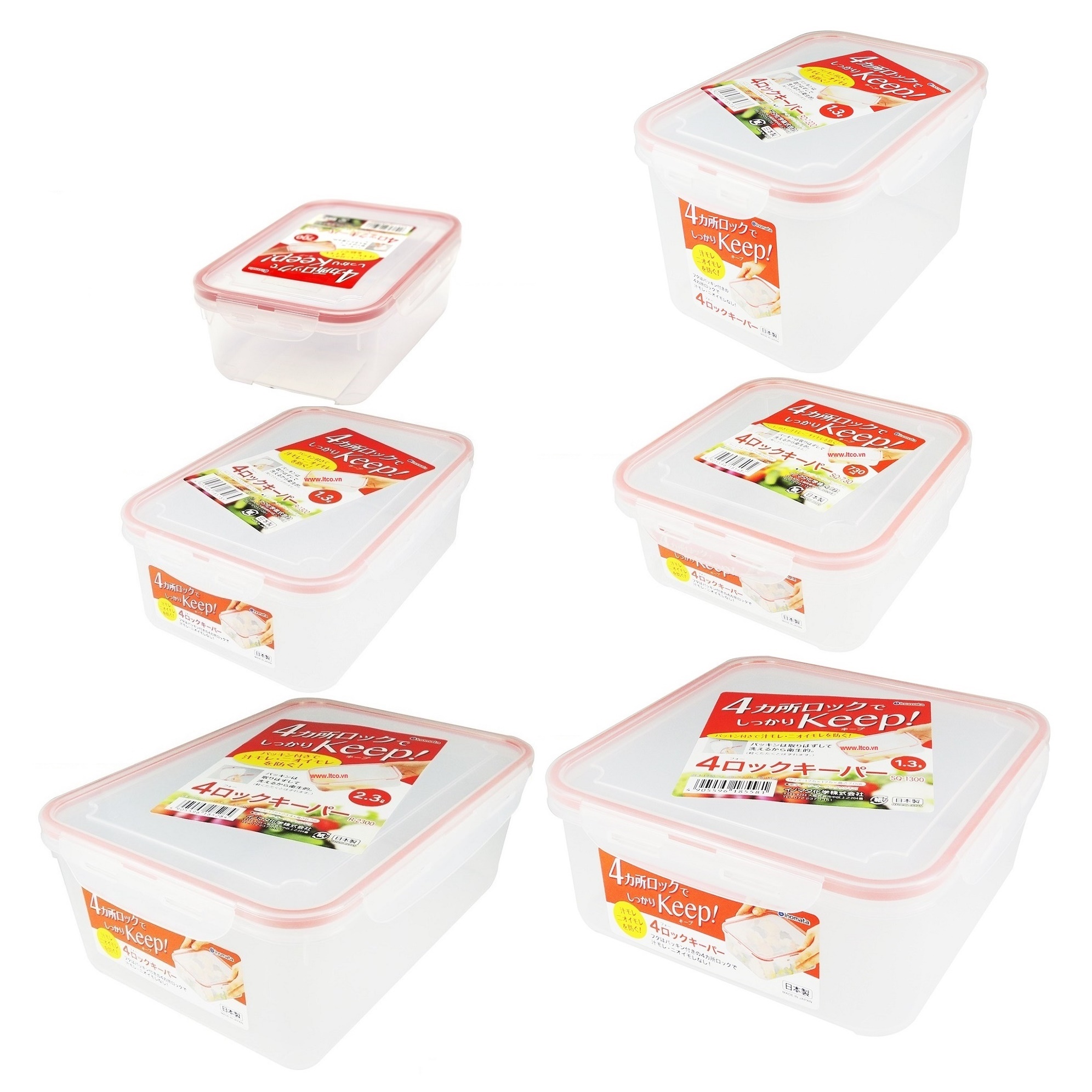 Bộ 06 hộp thực phẩm inomata có khóa nắp 4 chiều - hàng nội địa Nhật Bản