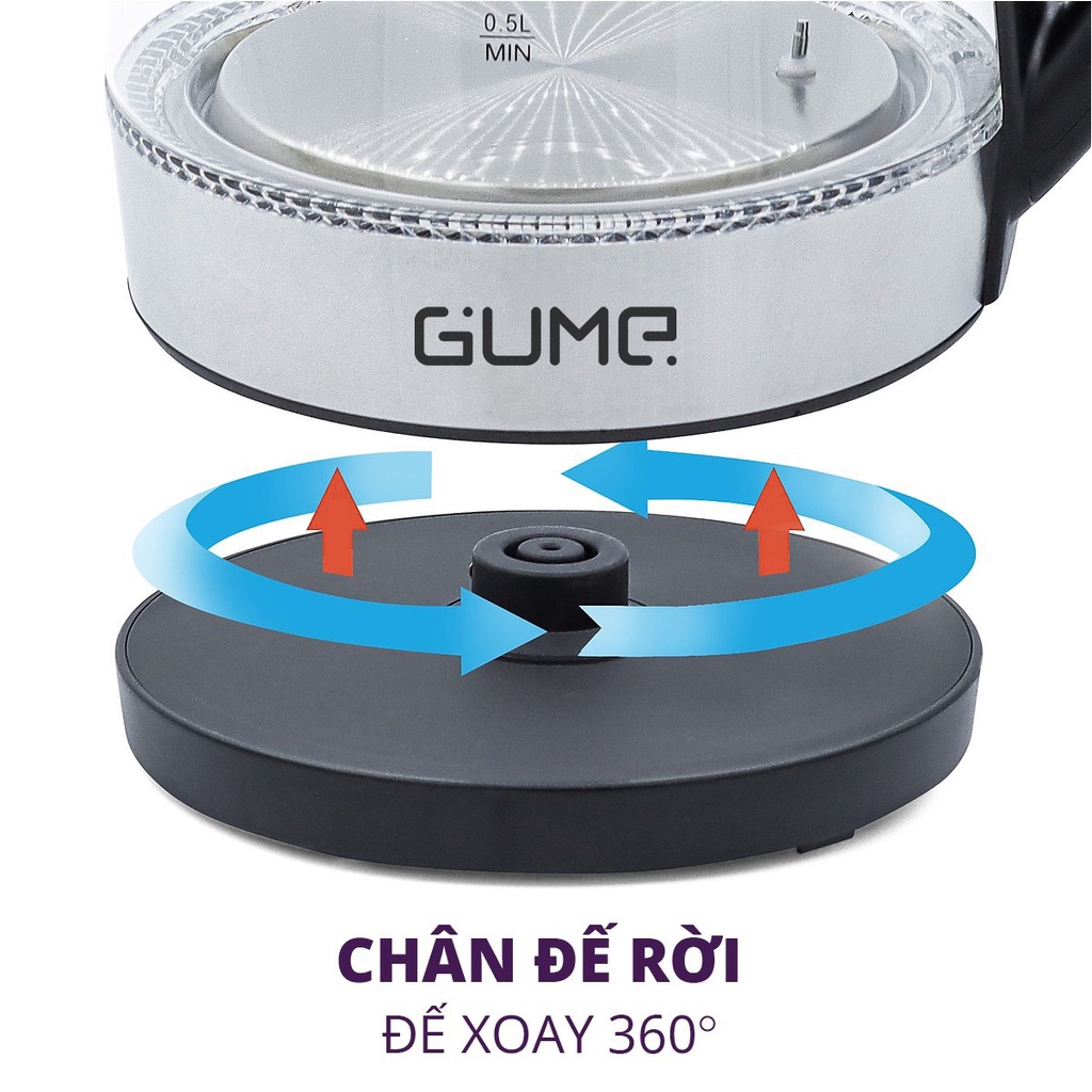 Ấm Đun Siêu Tốc Khử Clo GUME Thủy Tinh 1.7L - Hàng Nhập Khẩu Hàn Quốc