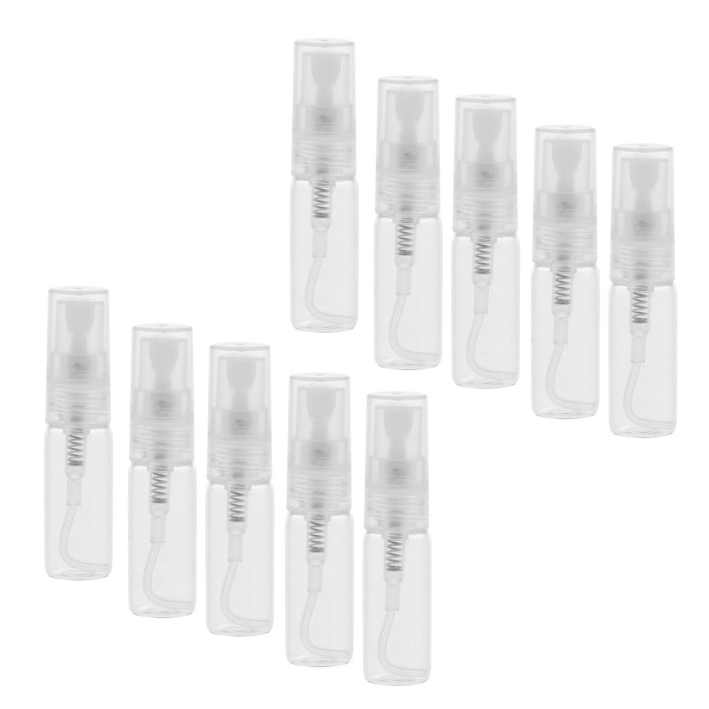 10Pcs Glass Perfume Empty Bottle Pump Sprayer Refillable Travel 3ml