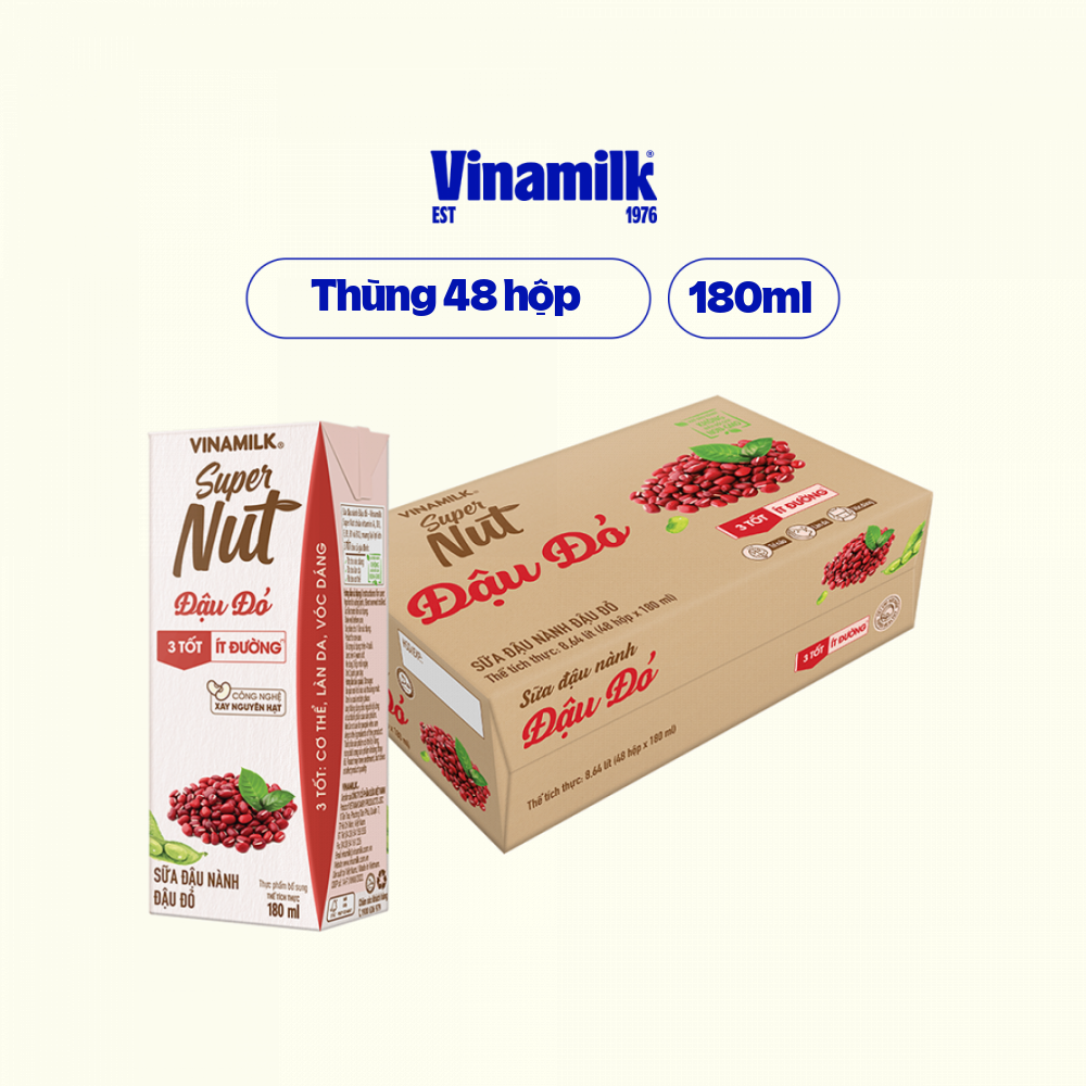 THÙNG SỮA ĐẬU NÀNH VINAMILK ĐẬU ĐỎ - 48 HỘP X 180ML