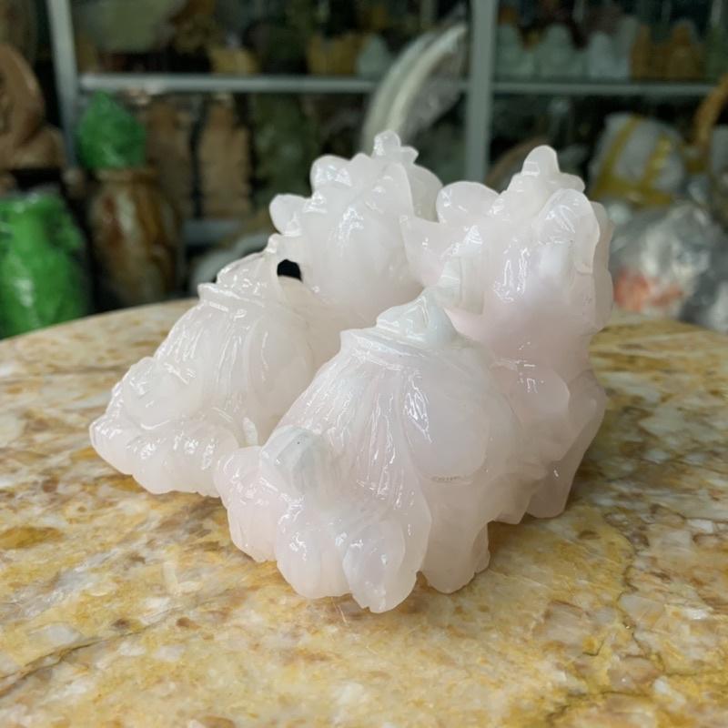 Cặp Tỳ Hưu Chiêu Tài Lộc Đá Ngọc Hồng - ngang 10cm