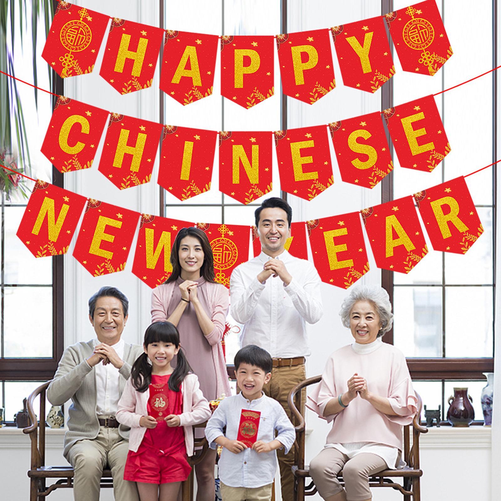 Happy Chinese New Year Banner Party Decorations Supplies Bunting Banner