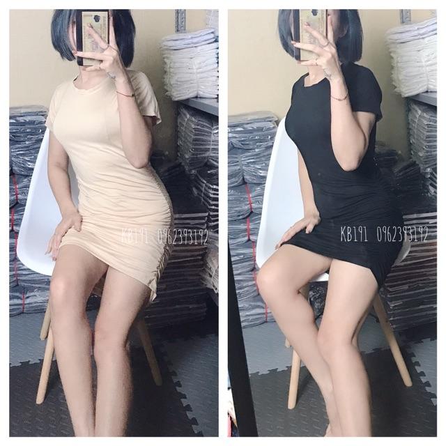 Đầm Body Tay Ngắn Nhún Sườn Sexy