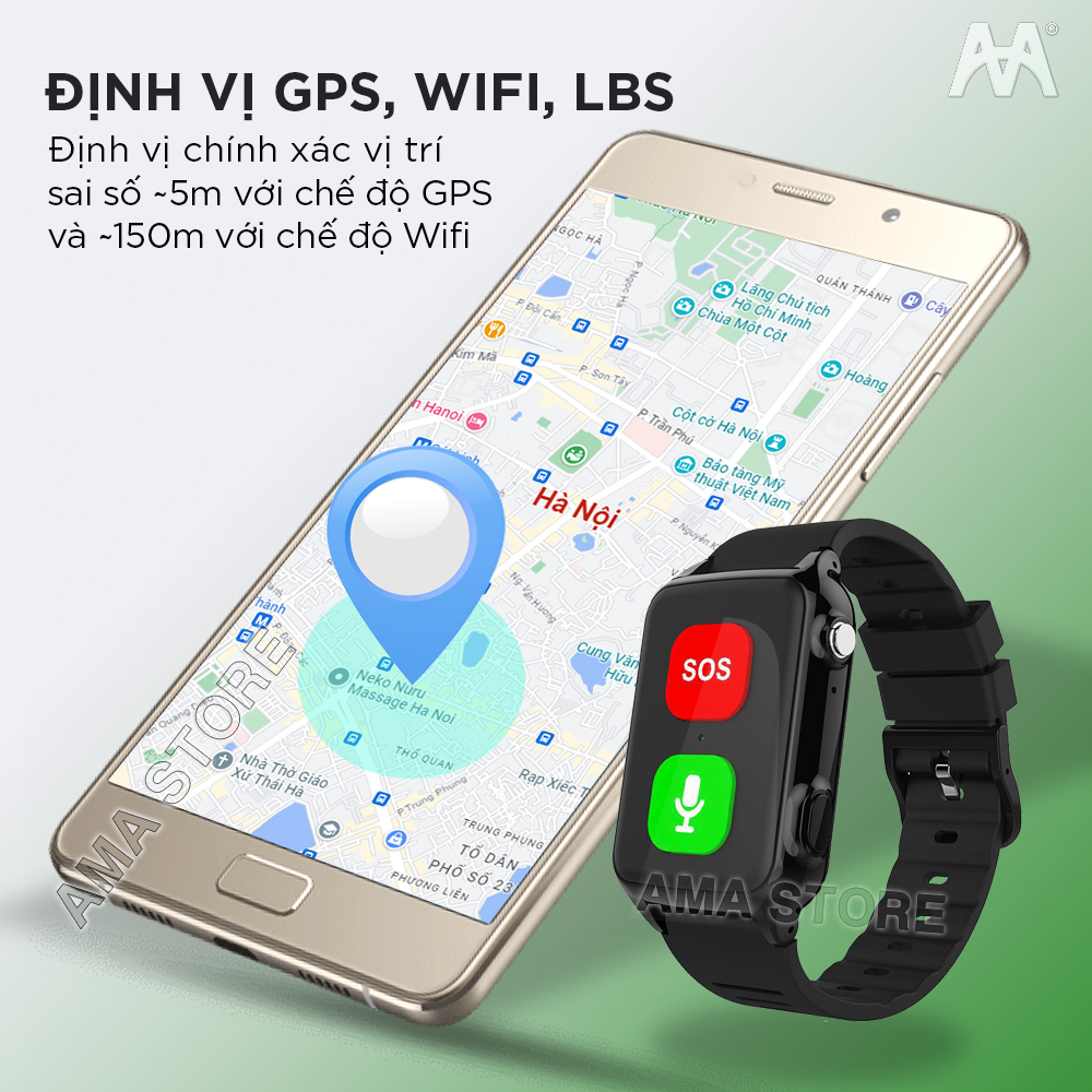 Đồng hồ Thông minh Định vị GPS cảnh báo ngã, tại nạn, đột quỵ AMA Watch S8 Hàng nhập khẩu