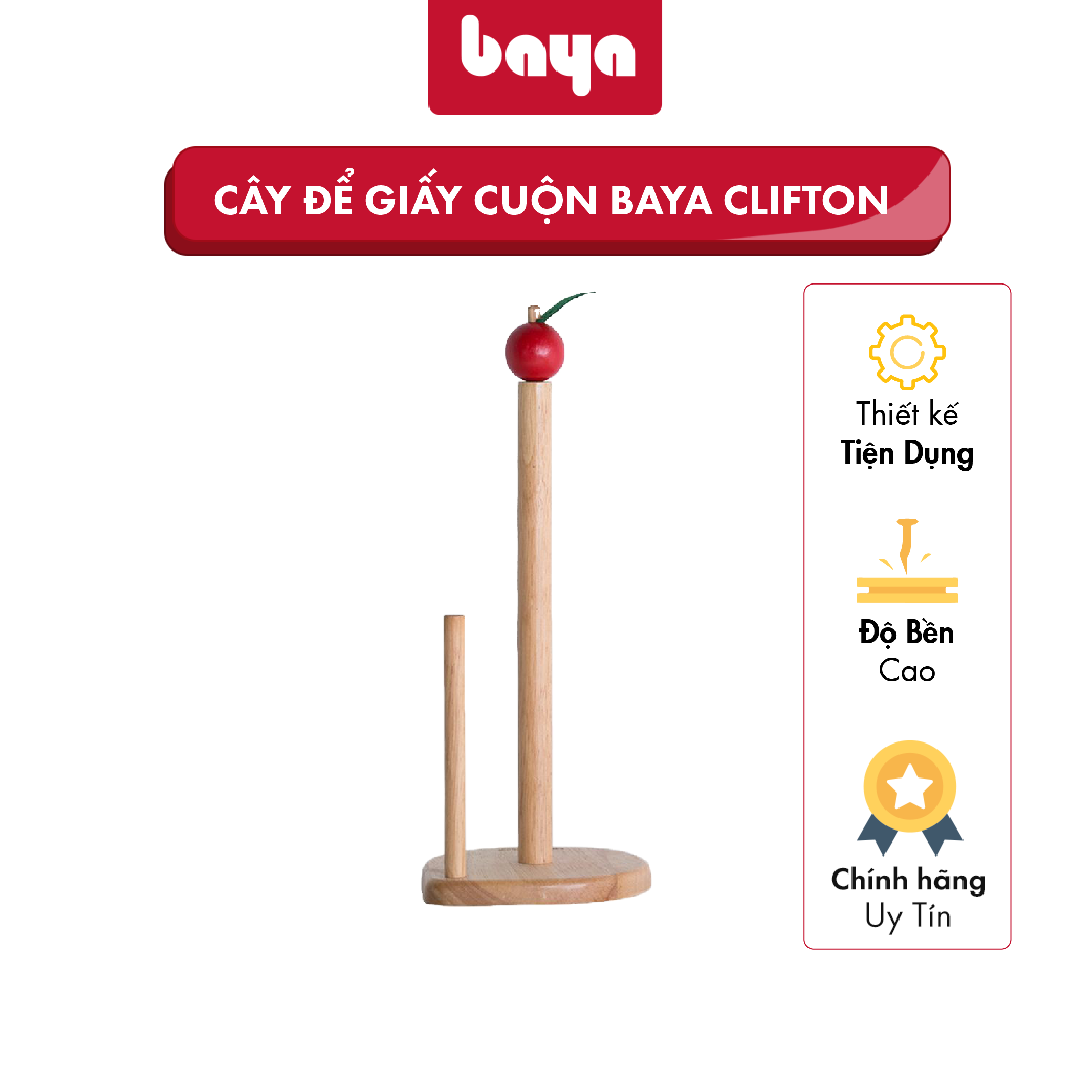 Cây Để Giấy Cuộn BAYA CLIFTON Được Làm Từ Chất Liệu Gỗ Cao Su Thiên Nhiên Bền Chắc Với Chi Tiết Cách Điệu Tạo Điểm Nhấn 1072327