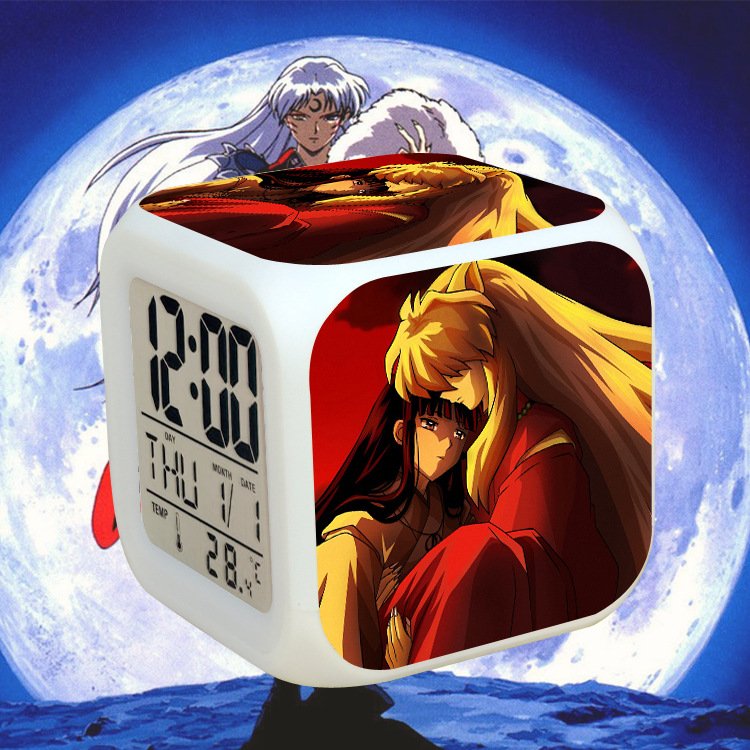 Đồng hồ báo thức để bàn in hình INUYASHA KHUYỂN DẠ XOA đèn LED đổi màu anime chibi xinh xắn