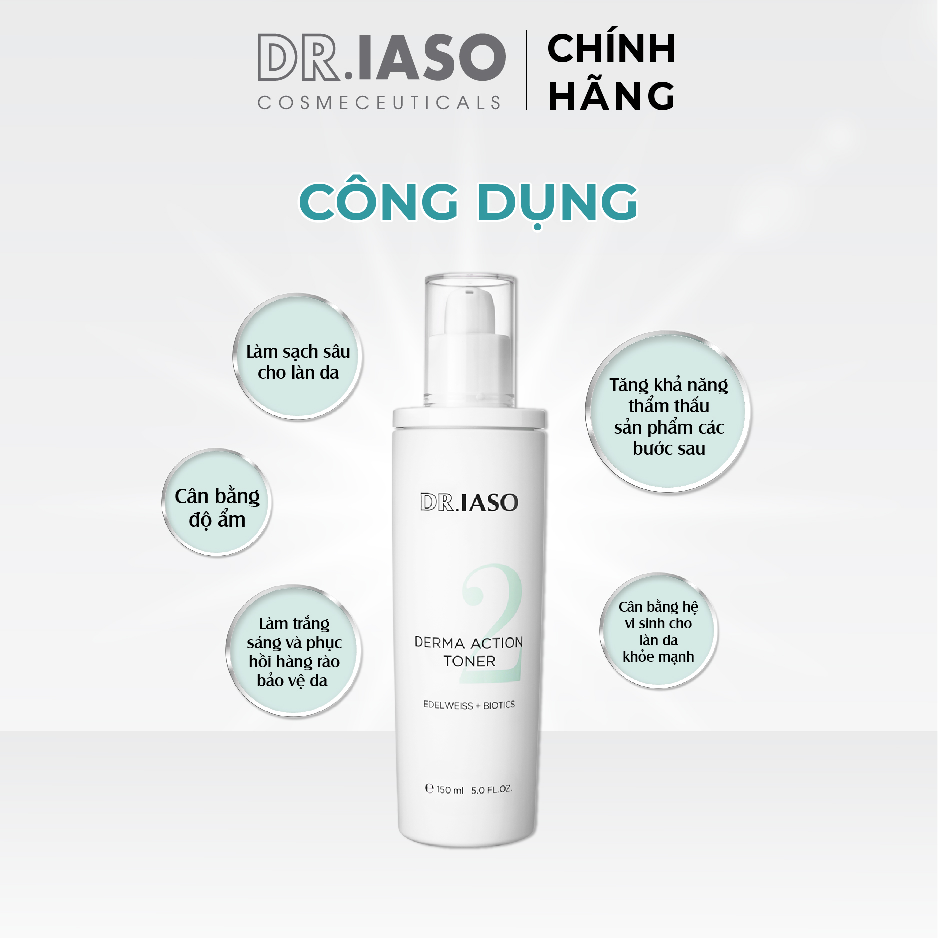 D45 Nước hoa hồng giúp làm trắng da, giảm nám Dr IASO Derma Action Toner 150ml