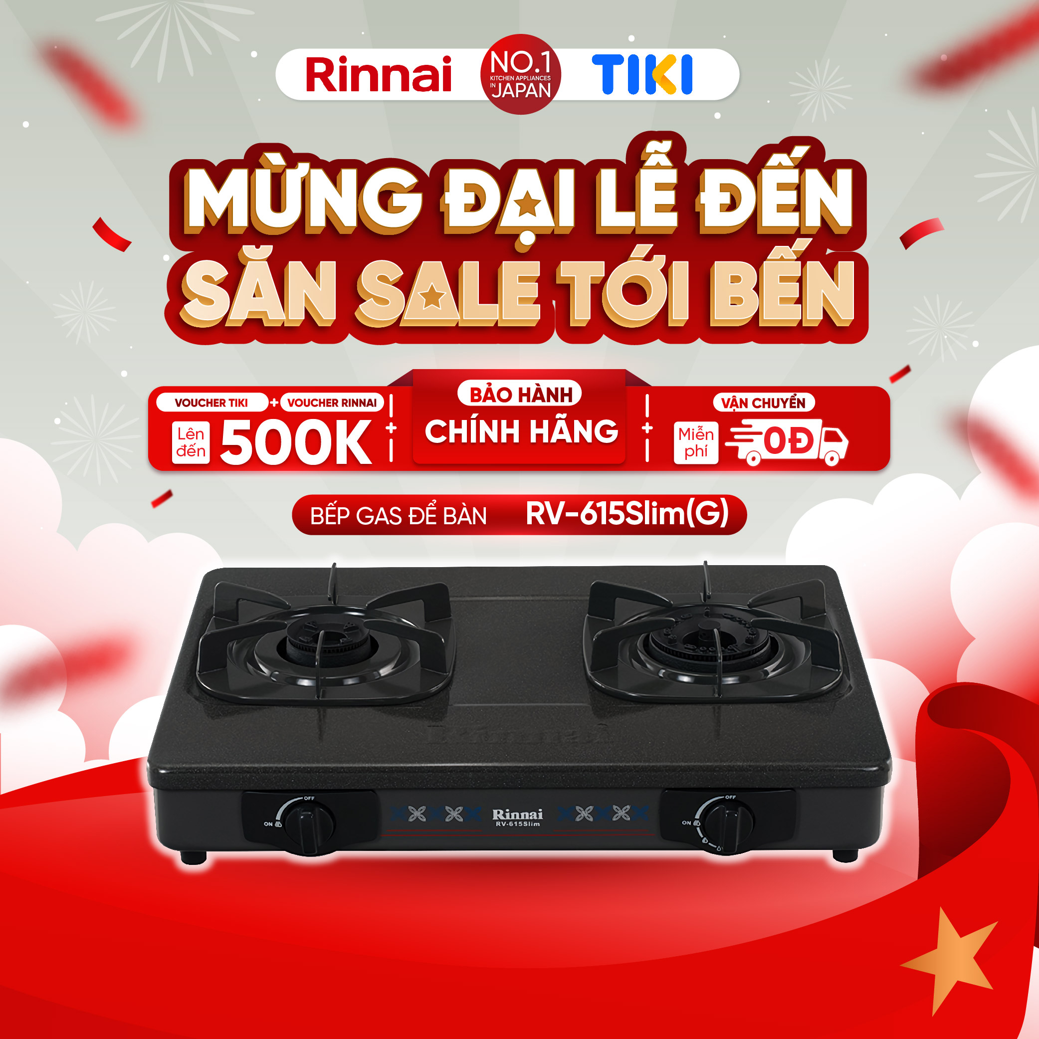 Bếp gas dương Rinnai RV-615Slim-SCH(VP) mặt bếp kính Schott và kiềng bếp men - Hàng chính hãng