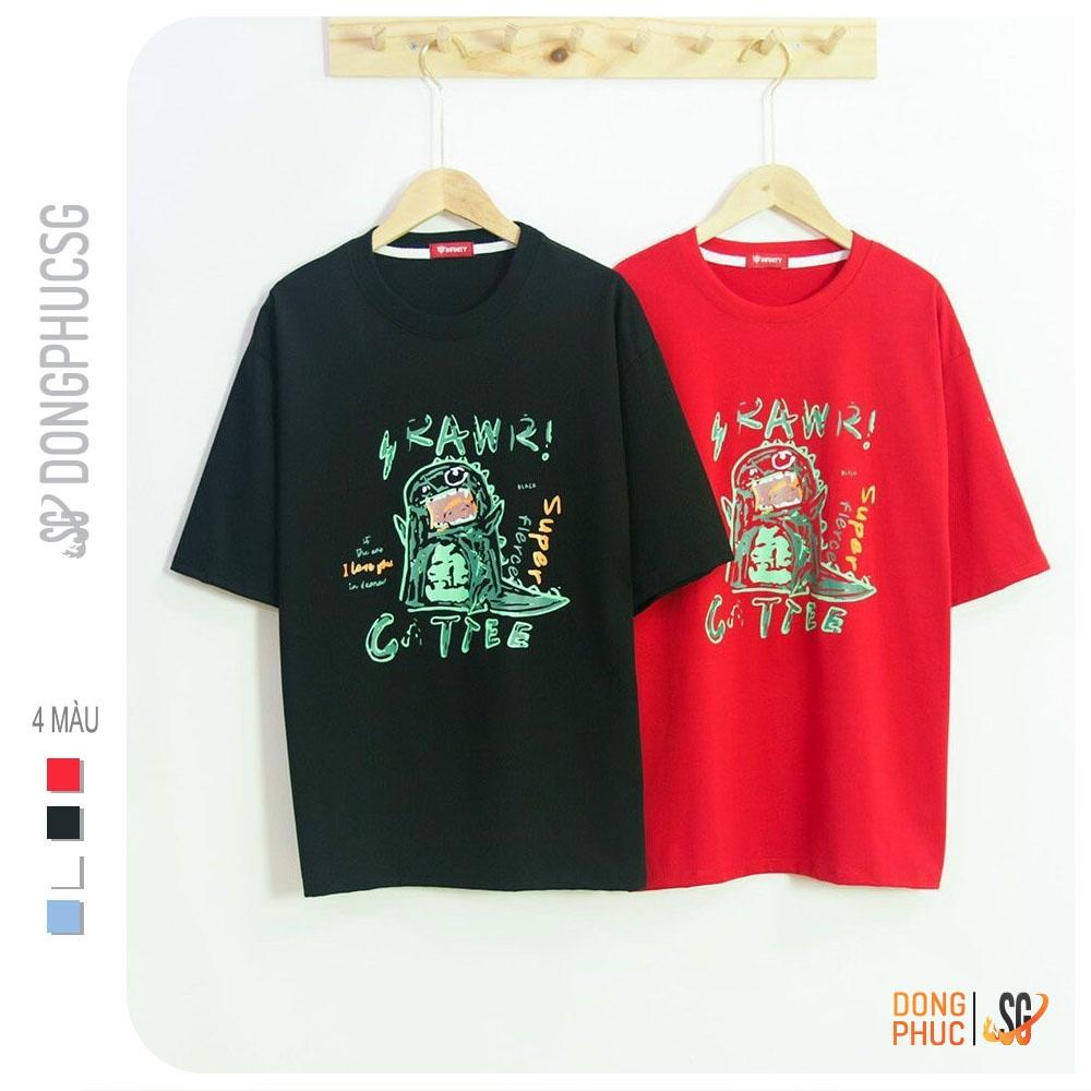 Áo thun tay lỡ form rộng nam nữ - Mẫu khủng long Cattee - Chất thun cotton mềm mịn