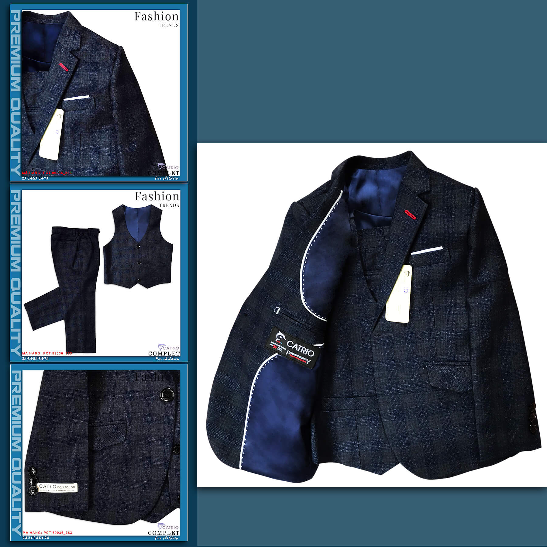 BỘ VEST BÉ TRAI CATRIO PCT89036/363 LÀ BỘ COMPLET TRẺ EM từ 8 tuổi đến 11 tuổi phù hợp ngày lễ tết, tiệc cưới thuộc BST quần áo complet veston trẻ em CATRIO mùa thu đông