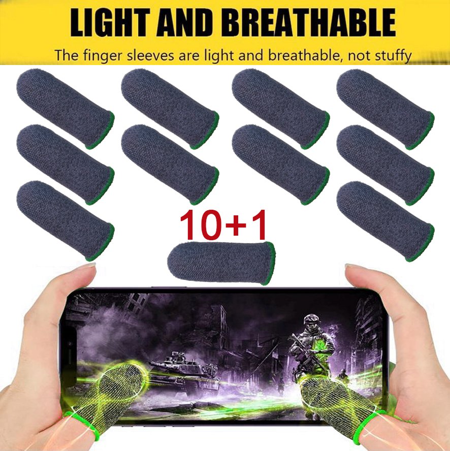 Bao tay chơi game ff siêu nhạy Viền Green Găng tay Mobile cảm ứng chống mồ hôi chống trượt - Bộ 10 ngón tặng 1