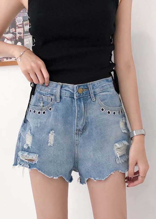 Quần short jeans túi rách Mã: QN836 - XANH