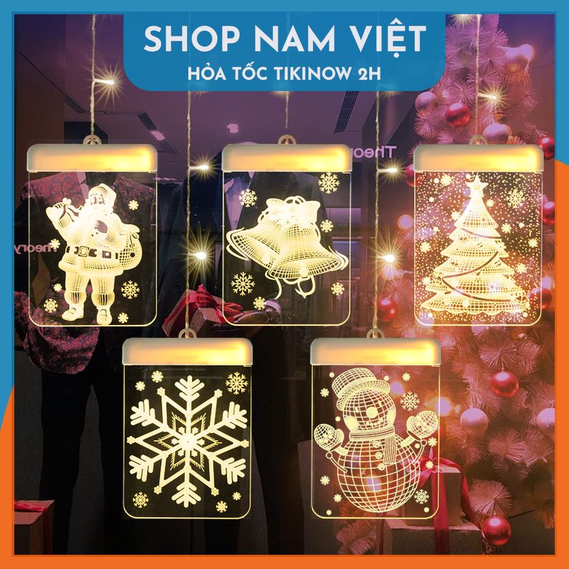 Dây Treo Đèn LED 3D Hình Cây Thông, Chuông Trang Trí Giáng Sinh, Noel - Chính Hãng NAVIVU